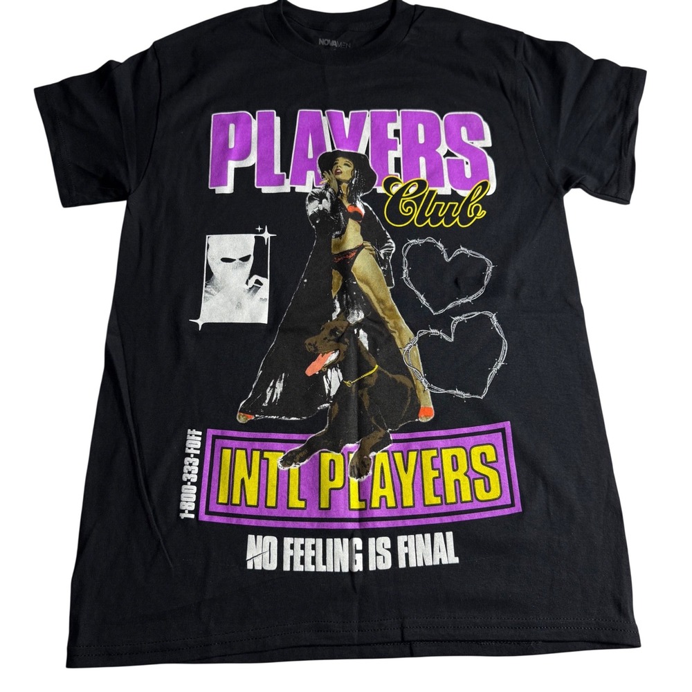 Fashion Nova Men Players Club Intl Players Graphic T-Shirt Black Small NWOT